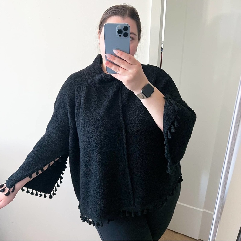 Ethyl Black Fuzzy Soft Pullover Sweater With Tassel-Ties Women’s Size Large - Picture 2 of 3